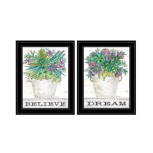 Homeroots Set Of Two Succulents Dream and Believe Black Framed Print Wall Art, 2PK 407932 - main