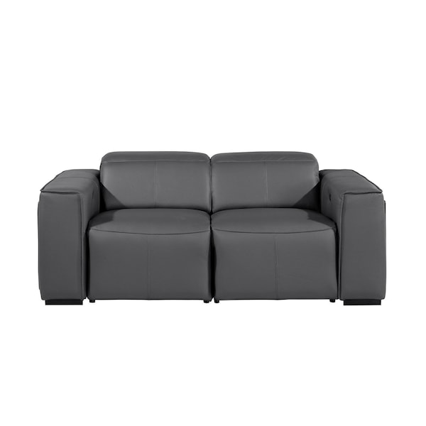 Homeroots 77in Dark Gray and Brown Italian Leather Power Reclining Loveseat With Storage 720549 - main