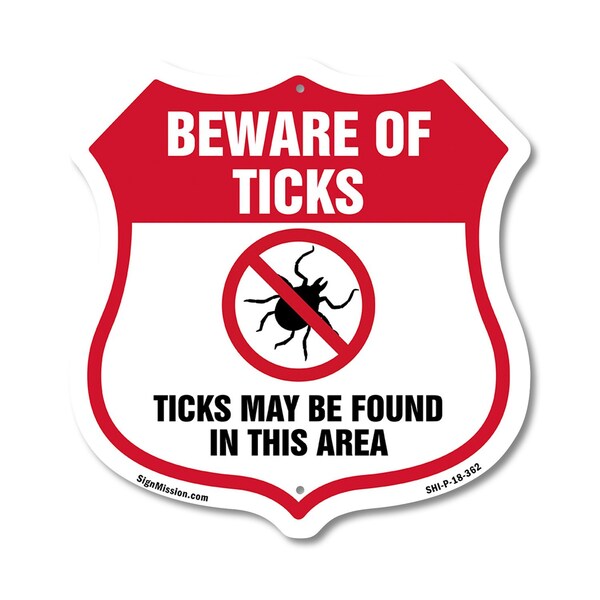 Signmission Beware Of Ticks Shield Sign Ticks May Be, 18 Inch X 18 Inch, Plastic Sign SHI-P-18-362 - main