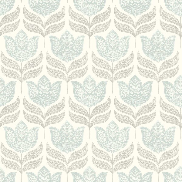 Chesapeake Cathal Aqua Tulip Block Print Wallpaper 3125-72344 - main