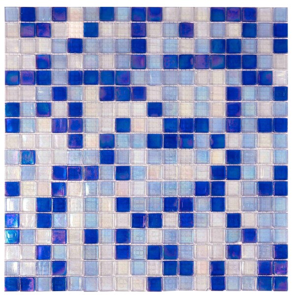 Apollo Tile Mingles 11.6inx11.6in Glossy Royal Blue and White Glass Mosaic Wall Floor Tile 18.69 sqft/cs, 20PK MIX1588BL573A - main