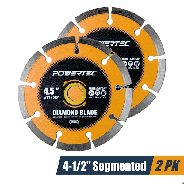 Powertec 4-1/2in Segmented Diamond Saw Blades for Angle Grinder, Diamond Blade for Cutting - 2PK 14003-P2 - main