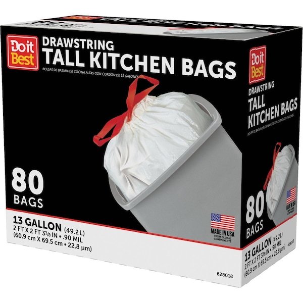 Do It Best 13 Gal. Tall Kitchen White Trash Bag, 80-Count 628018 - main