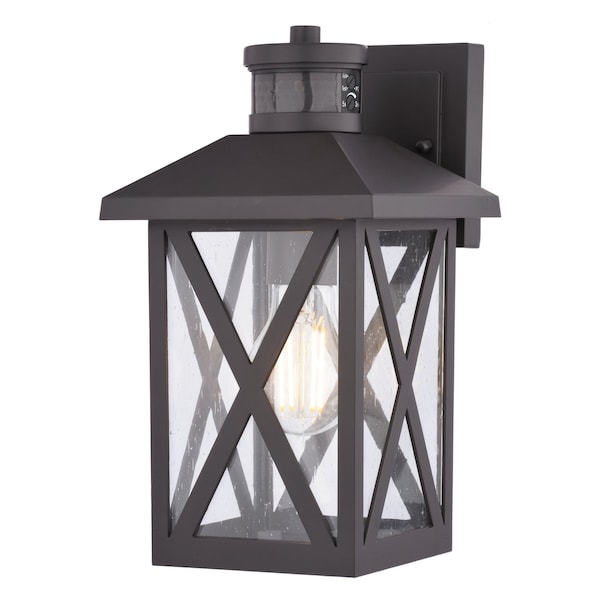 Vaxcel Rockford Outdoor Bronze Motion Dusk to Dawn Wall Sconce with Clear Seeded Glass Shade T0844 - main