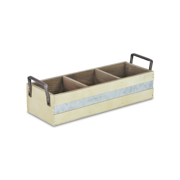 Homeroots 15" Antiqued White Solid Wood And Metal Box 487955 - main