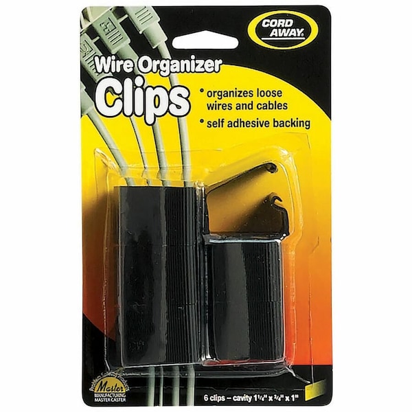 Master Caster Wire Clips, Wall/Desk, 7/8in H, Blk, PK6 00204 - main