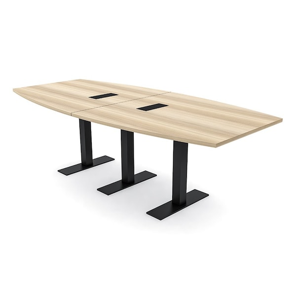 Skutchi Designs 8ft Conference Table With Power Unit | 8 Person Modular Boat Meeting Table | Harmony Series HAR-BOT-48X96-T.BK-K525-EBLK - main