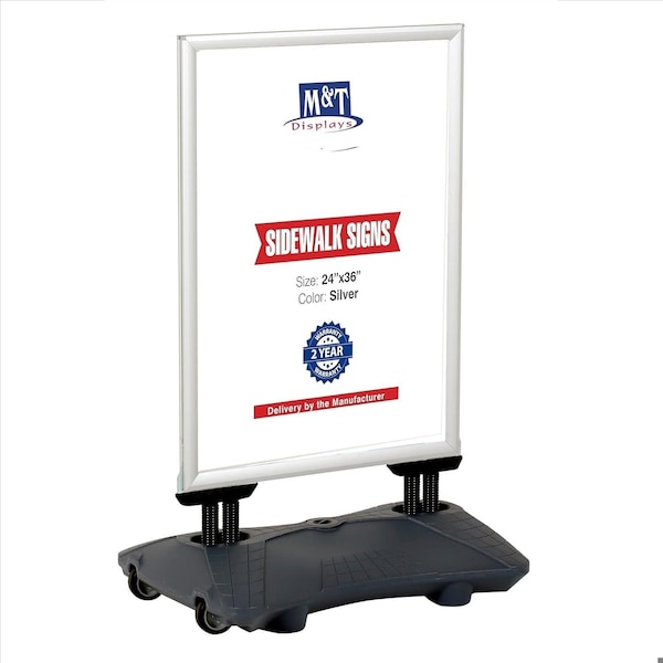 M&T Displays 24x36 Inch Poster Sign Holder Aluminum WindPro Lite Silver Sidewalk Sign, Weather & Wind Resistant USWPL10N24x2000 - main