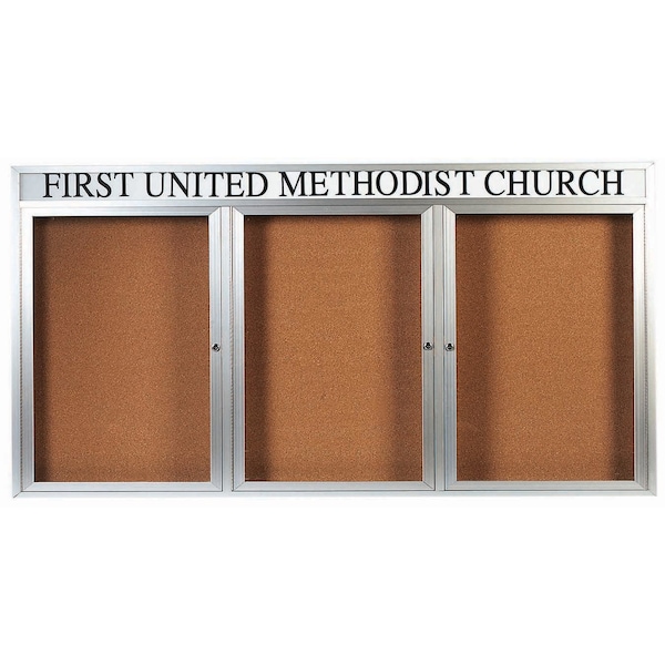 Aarco Enclosed Bulletin Board w/ Header Clear Satin Anodized Al Frame, 36''Hx72''W DCC3672-3RH - main