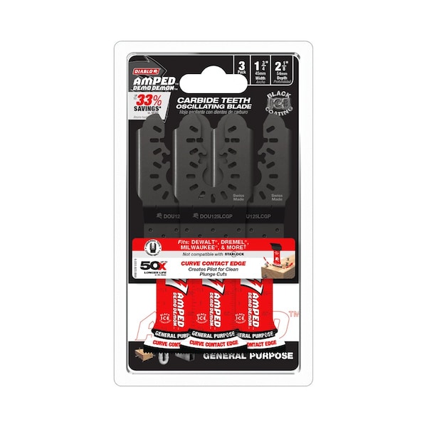 Diablo 1-1/4 inw x 2-1/8 ind AMPED Demo Demon Carbide Teeth Oscillating Blade for General Purpose, 3PK DOU125LCGP3 - main