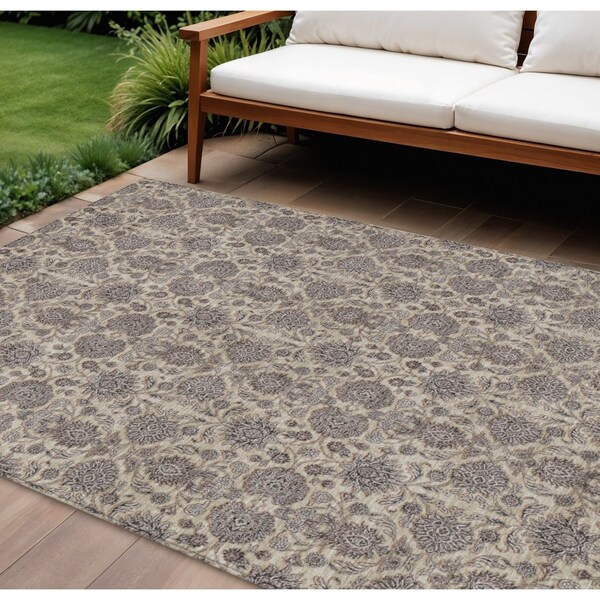 Homeroots 8' X 10' Ivory Taupe And Beige Floral Washable Indoor Outdoor Area Rug 582281 - main