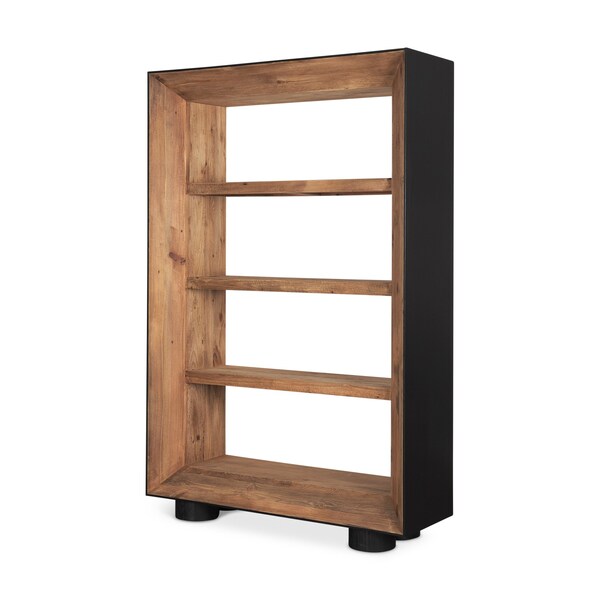Homeroots 72" Black And Natural Distressed Solid Wood Three Tier Bookcase 611042 - main