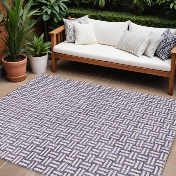 Homeroots 8' X 10' Purple And Ivory Geometric Washable Indoor Outdoor Area Rug 595592 - main