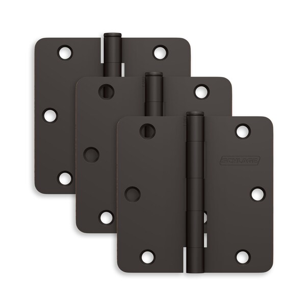 Schlage Residential Pack of 3 3-1/2in x 3-1/2in 1/4in Radius Corner Hinges Aged Bronze Finish, 3PK S3P1012FRP716 - main