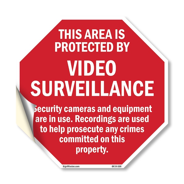 Signmission This Area Is Protected by Video Sur, 10 Inch X 10 Inch, Vinyl Decal OC-D-10-330 - main