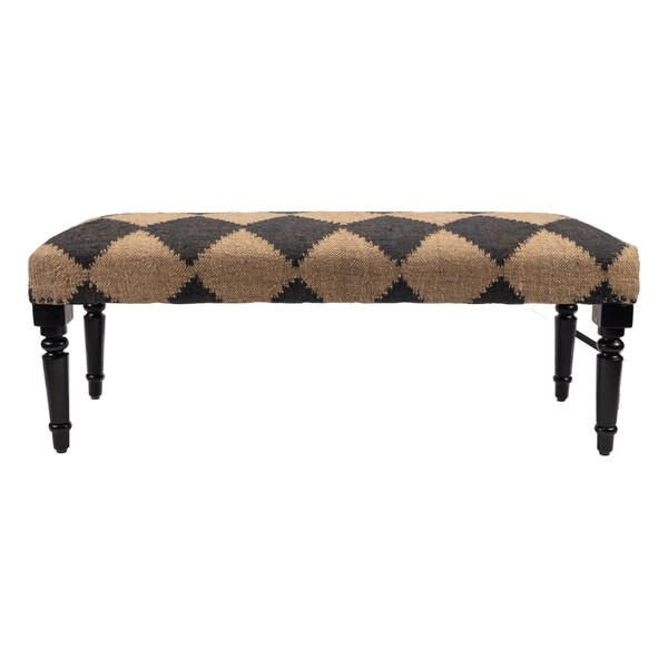 Homeroots 47in Tan And Black Black Leg Checkered Upholstered Bench 483753 - main