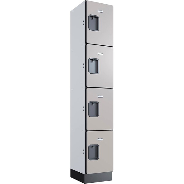 Global Industrial 4-Tier 4 Door Wood Locker, 12"W x 15"D x 76"H, Gray, Assembled 299245 - main