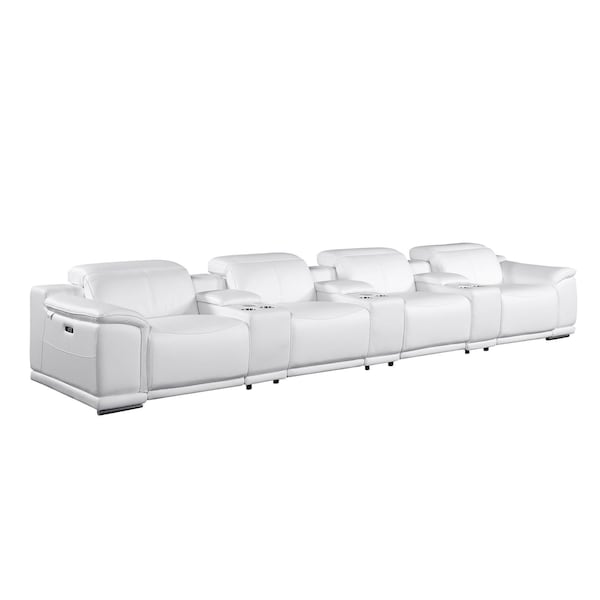 Homeroots 175" White Italian Leather Reclining Metal USB Sofa 720416 - main