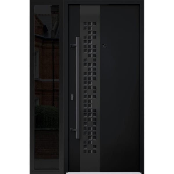 Vdomdoors Steel Door Deux 6078 Black Enamel Sidelight Exterior Window Sidelite Entry Door Painted W36+14xH80 DEUX6078EXD-BLK-W36+14 x H80-RH-I - main