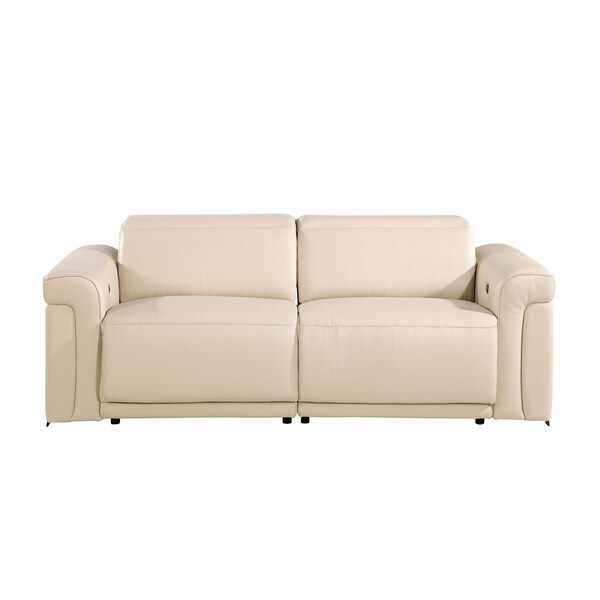 Homeroots 80" Beige Top Grain Leather Reclining Metal USB Sofa 720379 - main