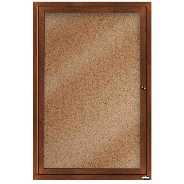 Aarco Enclosed Natural Pebble Grain Cork Bulletin Board w/ Walnut Wood Look Finish Al Frame, 36''Hx24''W DCCWW3624R - main