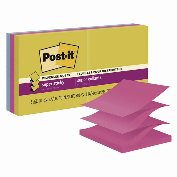 Post-It Pop-Up Notes Summer Joy Collection Colors, 3in x 3in, Assorted Colors, 90 Sheets/Pad, 6PK R330-6SSJOY - main
