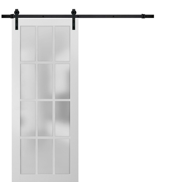 Sartodoors Sturdy Barn Door 12 lites Frosted Glass, Felicia 3312 White Silk, 6.6FT Rail Hangers Heavy Hardwar FELICIA3312BD-B-WS-1884 - main
