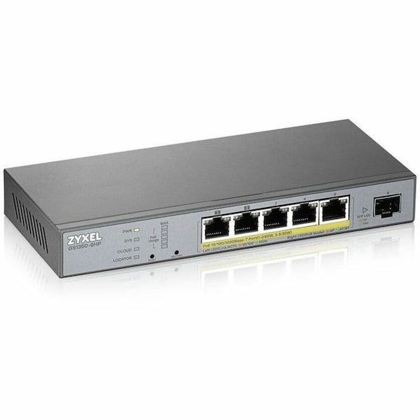 Zyxel 5-Port Gigabit PoE+ L2 Web Managed Switch 60W w/SFP Uplink 802.3bt Support w/1Y Nebula Included GS1350-6HP - main