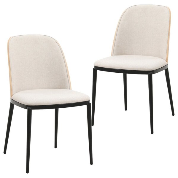 Leisuremod Tule Dining Side Chair with Velvet Seat and Steel Frame, Natural Wood/Beige, 2PK TCNW18BG2 - main