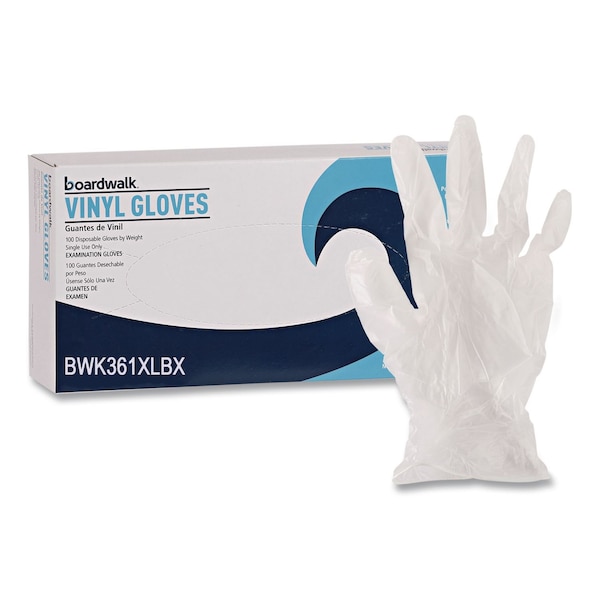 Boardwalk Disposable Gloves, 3.6 mil Palm, Vinyl, Powder-Free, XL, 100 PK, Clear BWK361XLBX - main