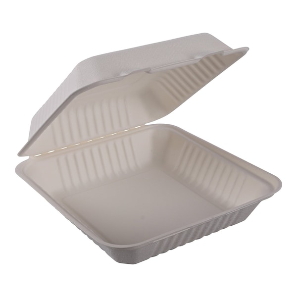 Empress Earth Hinged Container Molded Fiber 9 inx9 inx3 in Natural White PFAS Free, 200PK EHL-91-PF - main