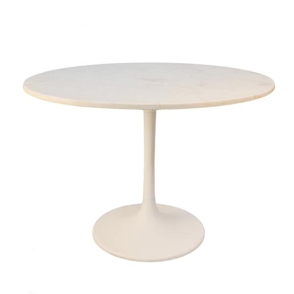 Homeroots 40" White Rounded Marble And Iron Pedestal Base Dining Table 517852 - main