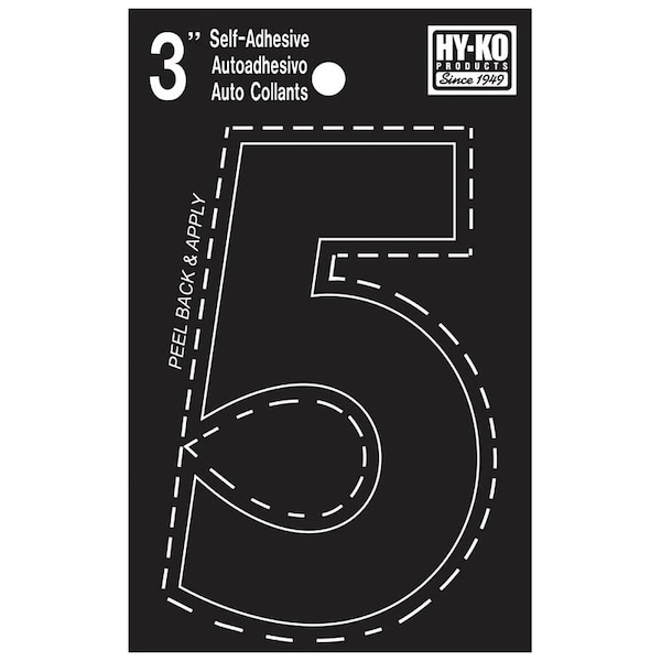 Hy-Ko 30400 Series Die-Cut Number, Character: 5, 3 in H Character, Black Character, Vinyl 30405 - main