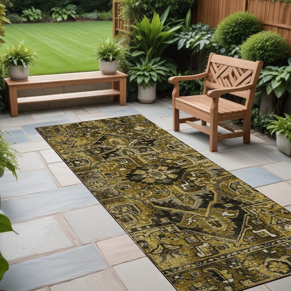 Homeroots 8' Runner Coffee and Gray Oriental Washable Non Skid Indoor Outdoor Runner Rug 563755 - main