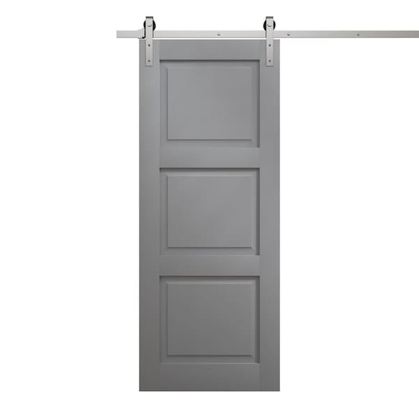Sartodoors Modern Barn Door 28 x 84 inches, Ego 5010 Painted Grey Oak, 6.6FT Silver Rail Track Heavy Hardware EGO5010BD-S-SEK-2884 - main