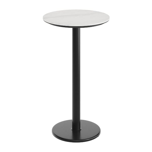 Flash Furniture 24" Round Tabletop, Seamless Surface Technology, White Faux Marble, 18" Round Black Bar Height Base ST-RD24-WHMAR-TR18B-GG - main