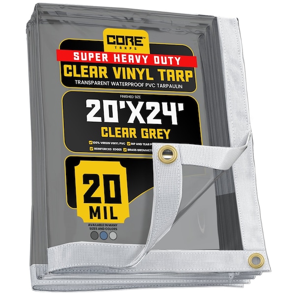 Core Tarps Tarp, 20 ft x 24 ft, 20 Mil, Gray, Polyethylene, UV Resistant CT-102-20X24 - main
