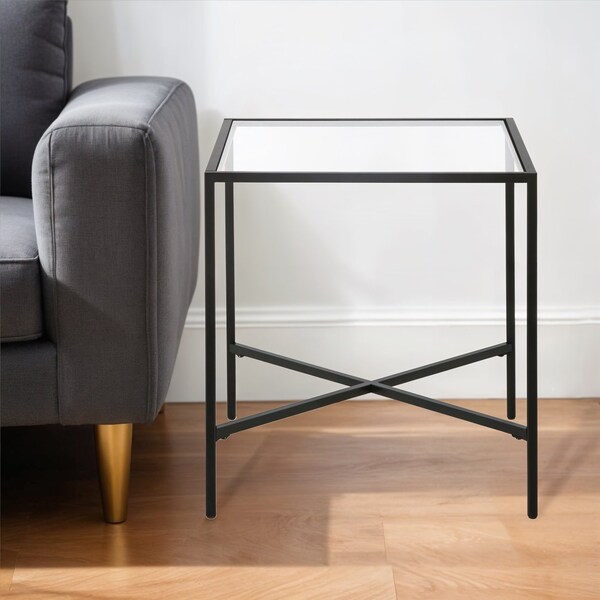 Homeroots 22" Black And Clear Glass And Steel Square End Table 543835 - main