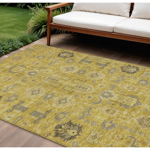 Homeroots 8' X 10' Gold Wheat And Gray Oriental Washable Indoor Outdoor Area Rug 582071 - main