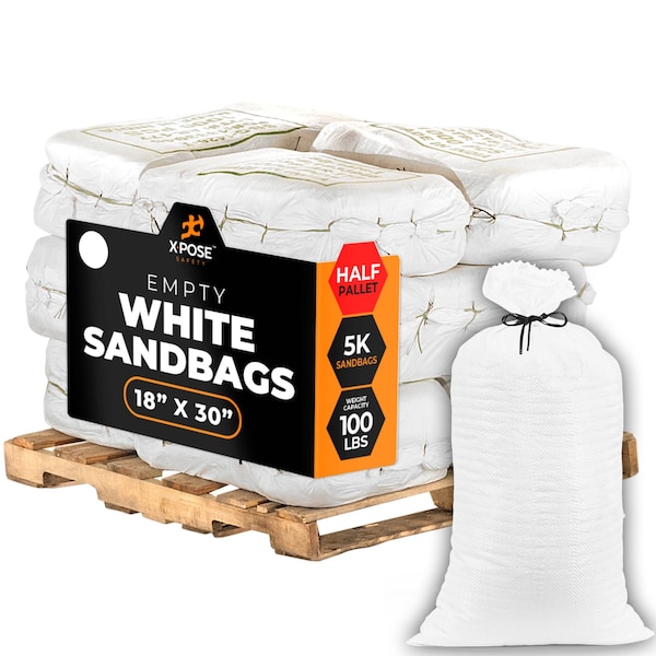 Xpose Safety Woven Polypropylene Sand Bags for Gravel - 18in x 30in 100 lb Limit, White, Half Pallet of 5,000 SBW-1830-HP5000-X - main