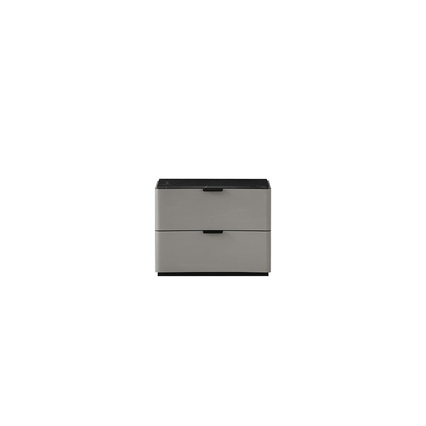 Homeroots 19" Black And Light Gray Wood and Faux Marble Two Drawer Nightstand 719559 - main