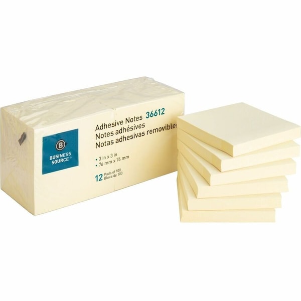 Business Source Sticky Note, Yellow, 12 Pads/Pack, PK18 BSN36612 - main