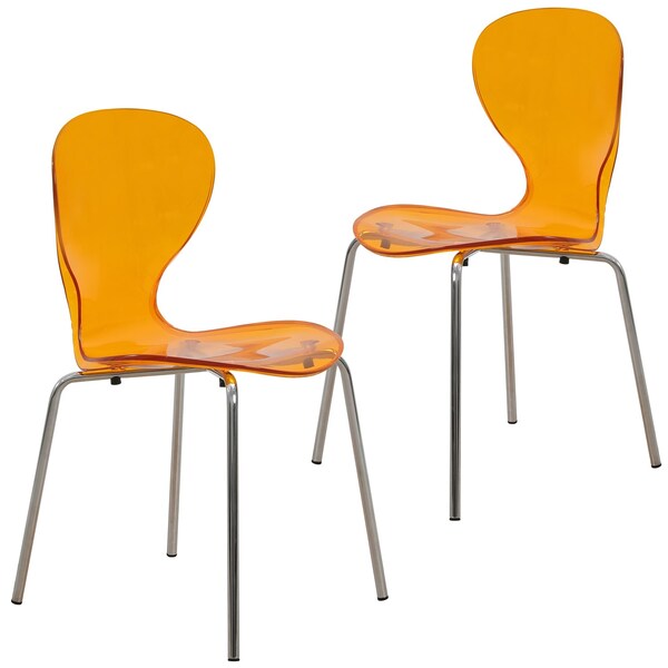 Leisuremod Modern Oyster Side Chair in Transparent Orange with Chromed Base, 2PK OC17TOR2 - main
