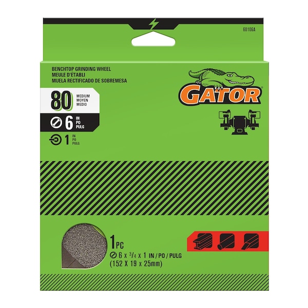 Gator Finishing 6 x 0.75 x 1 in. Benchtop Grinding Wheel, 80 Grit, Medium 6010GA - main