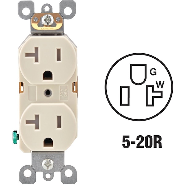 Leviton 20A Light Almond Tamper Resistant Residential Grade 5-20R Duplex Outlet R56-T5820-0TS - main