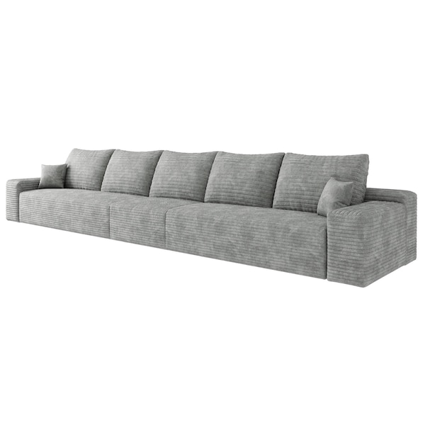 Homeroots 168" Gray Corduroy Modular Compression Foam Sofa With Toss Pillows 712978 - main