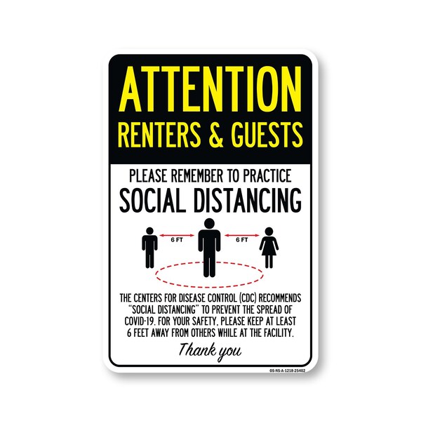 Signmission Public Safety, Renters And Guests Practice Social Distancing, 18in X 12in, OS-NS-A-1218-25402 OS-NS-A-1218-25402 - main