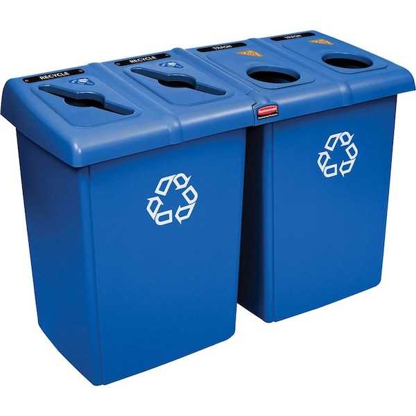Rubbermaid Commercial 92 gal Rectangular Recycling Bin, Open Top, Bronze Vein/Satin Alum, Plastic, 4 Openings 1792372 - main