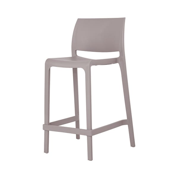 Homeroots Set of Four 26" Taupe Heavy Duty Plastic Low Back Outdoor Counter Height Bar Chairs 565367 - main