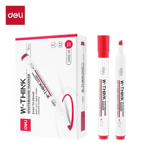 Deli THINK Dry-Erase Marker, Chisel Tip, Red, Low-Odor, 12PK EU00240 - main